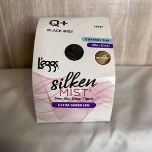 L'eggs Silken Mist Pantyhose Ultra Sheer Leg Control Top, Size Q+ - BLACK MIST